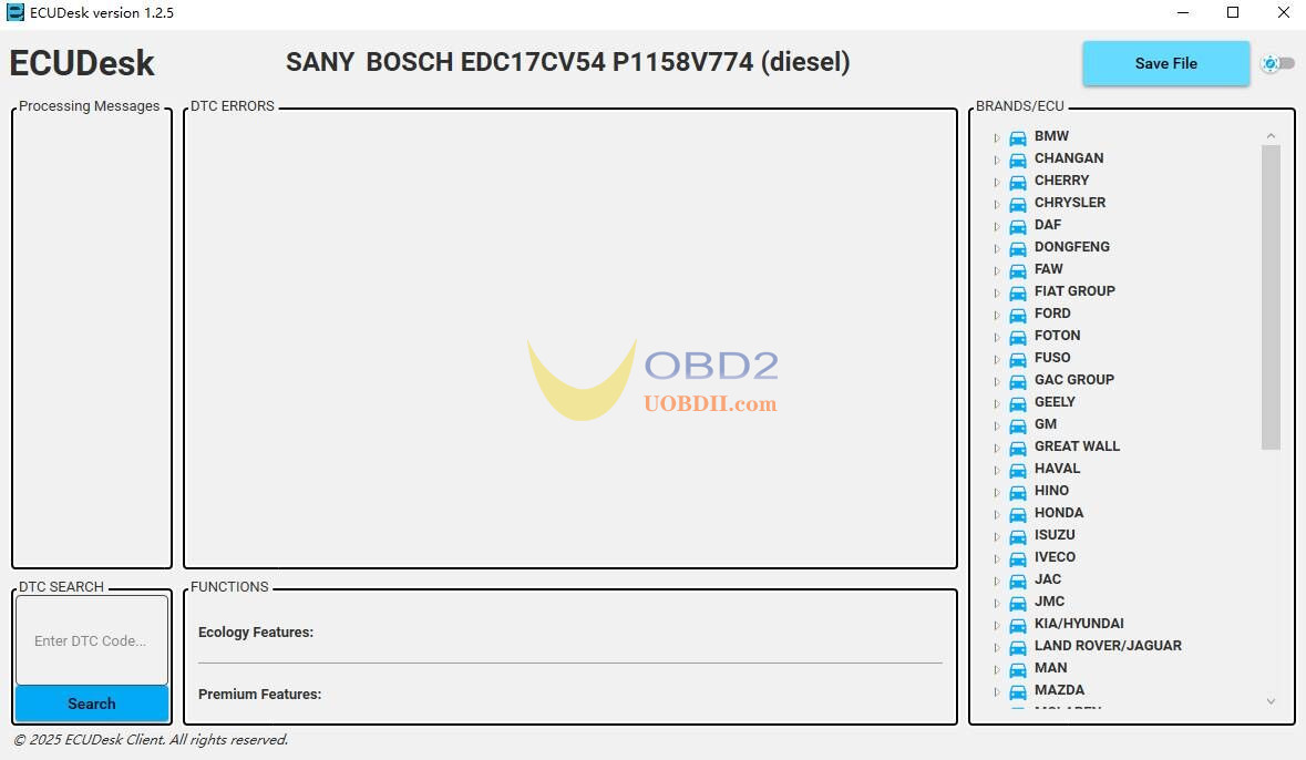 ecudesk software latest ECU support list